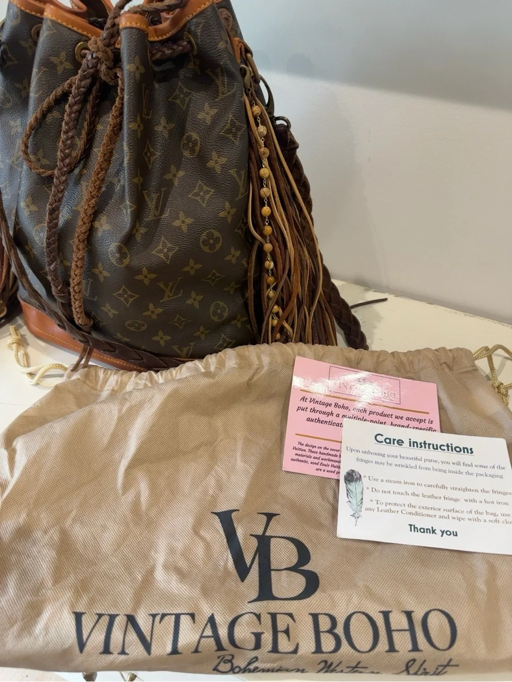 Louis Vuitton Brown Monogram Fringe Drawstring Shoulder Bag